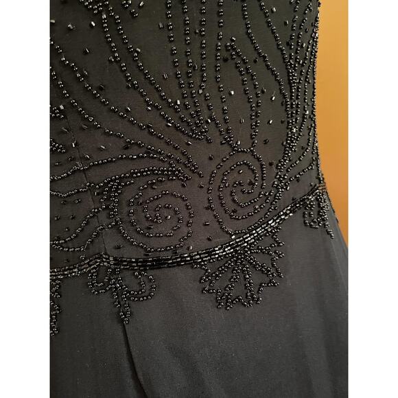 Mini black silk dress embroidered with pearls by Adrianna Papell, size 4 - Picture 7 of 7